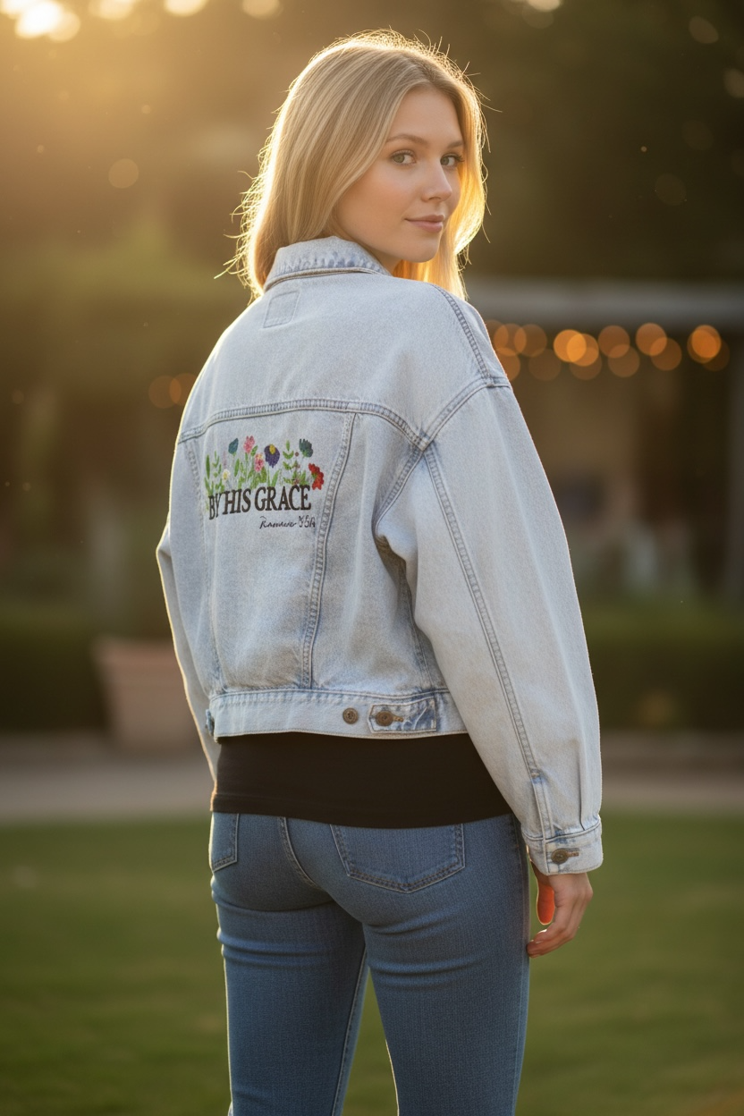 By His Grace – Upcycled Embroidered Denim Jacket